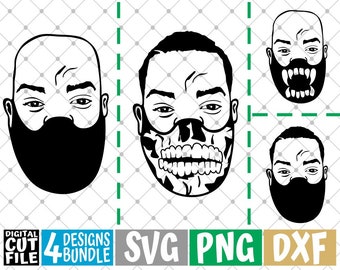 4x Afro Man in Mask Designs Bundle svg, Bald Man svg, Black Man, Scary Mask svg, File for Cricut, Silhouette, Vector, svg files for cricut