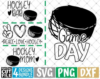 4x Hockey Designs Bundle svg, Hockey svg, Sports, Hockey Quote svg, Hockey Puck, File for Cricut, Silhouette, Vector, svg files for cricut