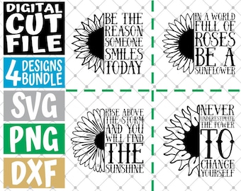 4x Sunflowers Quotes Designs Bundle svg, Yellow Flower, Mandala svg, Wedding svg, File for Cricut, Silhouette, Vector, svg files for cricut