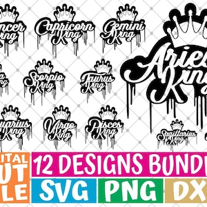 12x Zodiac Sign Bundle svg, Horoscope svg, Astrologie, Dripping svg, King svg, Fichier pour Cricut, Silhouette, Vecteur, fichiers svg pour cricut