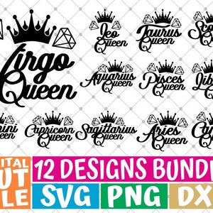 12x Sternzeichen Bundle svg, Horoskop svg, Astrologie, birthday queen svg, Krone, File for Cricut, Silhouette, Vektor, svg Dateien für Cricut