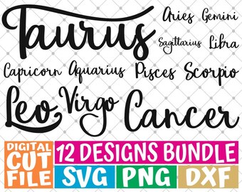 12x Sternzeichen Bundle Svg, Horoskop Svg, Astrologie Svg, Datei für Cricut, Silhouette, Vektor, Svg-Dateien für Cricut, kommerzielle Nutzung Svg