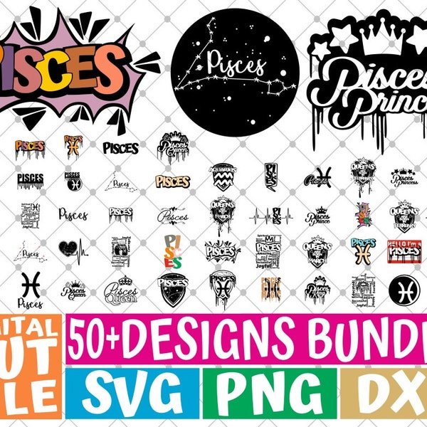 50x Pisces Zodiac Sign Bundle svg, Horoscope svg, Astrology Svg, constellation svg,File for Cricut, Silhouette, Vector, svg files for cricut