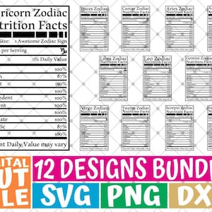 12x Sternzeichen Bündel svg, Horoskop, Sternzeichen Ernährung Fakten svg, Astrologie svg, Datei für Cricut, Silhouette, Vektor, svg Dateien für Cricut