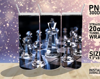 3D Cristal Schachfiguren Becher Wrap Sublimation PNG, 3D Schachspiel Skinny Tumbler 20oz Design, Schachbecher, digitaler Download