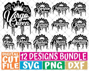 12x Sternzeichen Bundle svg, Horoskop svg, Astrology svg, Dripping svg, Queen svg, File for Cricut, Silhouette, Vector, svg files for cricut