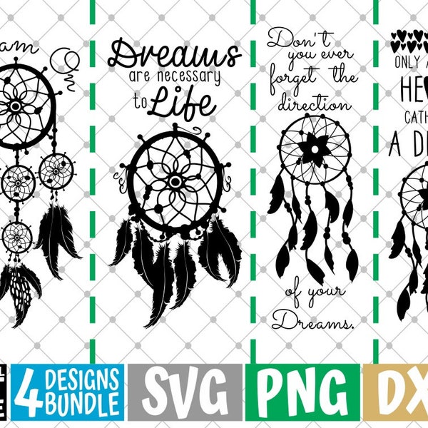 4x Dreams On Designs Bundle svg, Feather svg, Boho, Dreamcatcher svg, Dream Big, File for Cricut, Silhouette, Vector, svg files for cricut