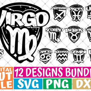12x Sternzeichen Bundle Svg, Horoskop Svg, Astrologie, Konstellation Svg, Maskottchen, Datei für Cricut, Silhouette, Vektor, Svg-Dateien für Cricut