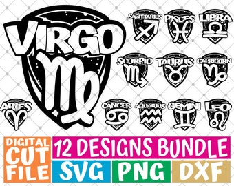 12x zodiac Sign Bundle svg, Oroscopo svg, Astrologia, costellazione svg, Mascotte , File per Cricut, Silhouette, Vettore, file svg per cricut