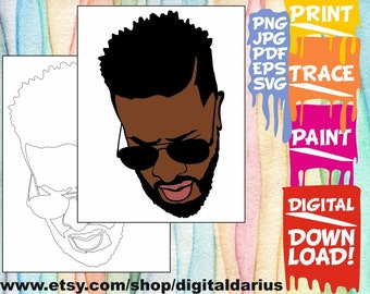 Afro Man png, Beard Man Coloring Pages, Printable Paint Canvas, Black History svg, Boy, Adult Printable Coloring Page, Paint With A Twist