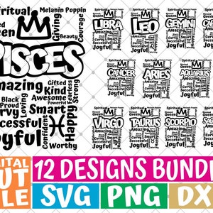 12x Sternzeichen Bundle svg, Horoskop svg, Astrologie, Afro Woman svg, Melanin svg, File for Cricut, Silhouette, Vector, svg files for cricut