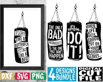 4x Fitness Quote Designs Bundle svg, Punch Bag svg, Workout svg, Gym, Erfolg svg, Datei für Cricut, Silhouette, Vektor, svg Dateien für Cricut