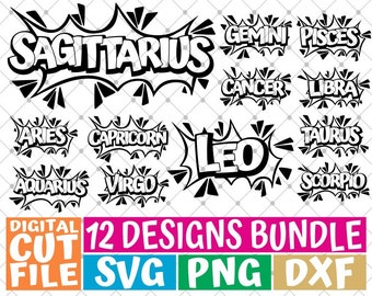 12x Sternzeichen Bundle svg, Horoskop svg, Sprechblase, Astrologie svg, Comic, Datei für Cricut, Silhouette, Vektor, svg Dateien für Cricut