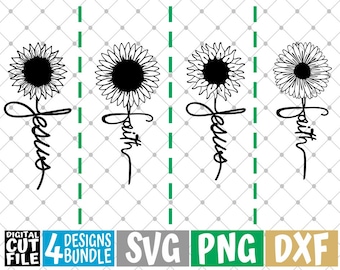 4x Sunflowers Designs Bundle svg, Sun svg, Faith svg, Jesus, Christian, Bible svg, File for Cricut, Silhouette, Vector, svg files for cricut