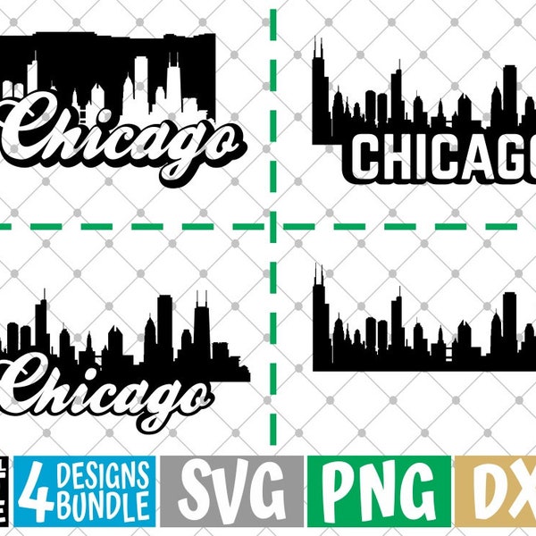 4x Chicago Design Bundle svg, Chicago Skyline svg, City svg, Skyscraper ,America, File for Cricut, Silhouette, Vector, svg files for cricut