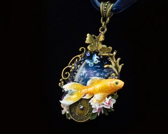 Goldfish necklace with galaxy | Pisces gift | Zodiac jewelry | Goldfish pendant | Koi fish jewelry