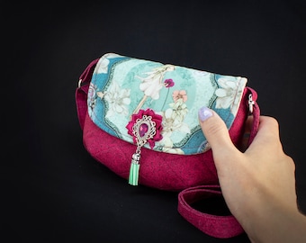 Fairycore purse with strap | Fuchsia floral crossbody purse | Fairy tale shoulder purse | Small fairy aesthetic bag