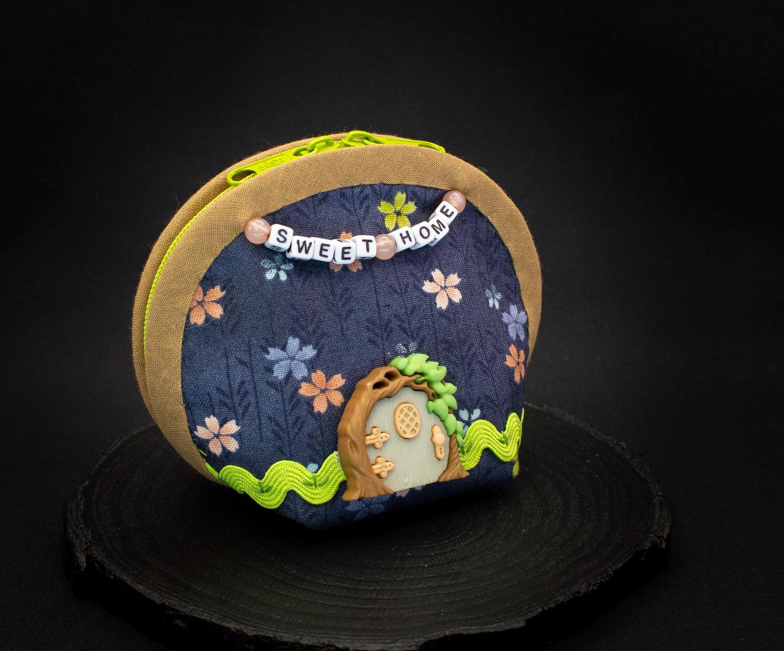 Floral coin purse with zipper | Fairy zip around purse | Half moon coin purse with fairy door and rabbit