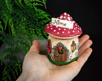 Fairy house handmade | Amanita mushroom house in polymer clay | Cottagecore decor