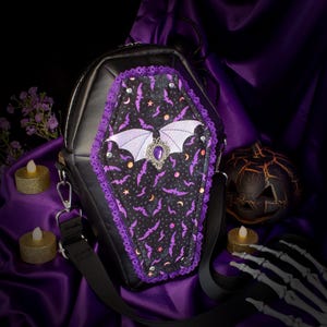 Bat Coffin crossbody bag | Gothic purse | Pastel Goth bag with bats | Halloween bag