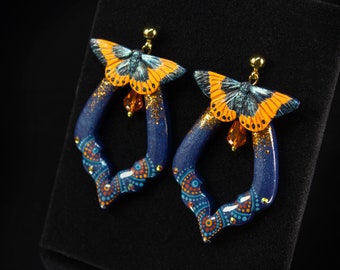 Blue butterfly earrings | Boho moroccan dangle earrings | Boho butterfly drop earrings