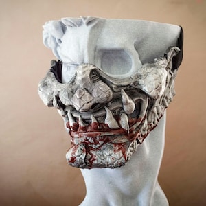 Oni Mask, Japanese Samurai, Demon Mask, Rock, Halloween Mask, Carnival Mask, Scary Mask, Combat Mask, Cosplay Mask, Gold, Silver