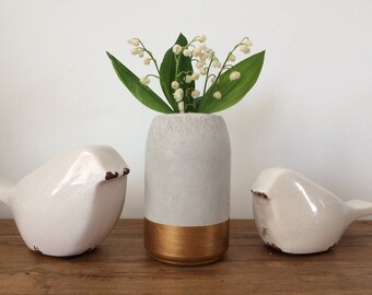 Betonvase, Vintage Vase, Gold, Bronze, Kreidefarbe