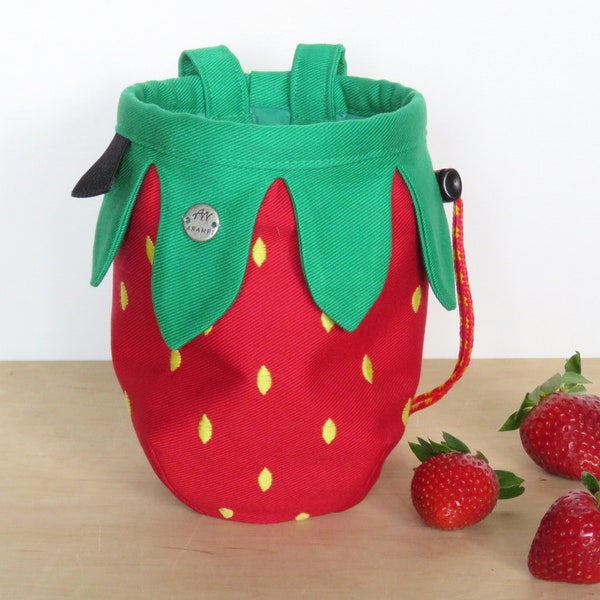 Bolsa de Tiza Escalada Fresa, Serie Bolsas de Tiza Frutas, Regalo Original para Escaladores, Diseño Arampi