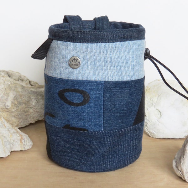 Sac à craie en jean recyclé, sac à craie en denim de récupération, sac d'escalade, sac en textile réutilisé, cadeau pour grimpeur