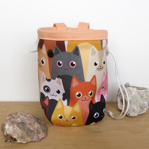 Cats Chalk Bag, Rock Climbing Art Print, Colorful Cats Climbing Bag,  Cute Gift for Climber, Arampi