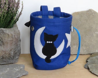 Black Cat on the Moon, Chalk Bag, Gift for Climber, Climbing Bag, Rock Climbing,  Arampi