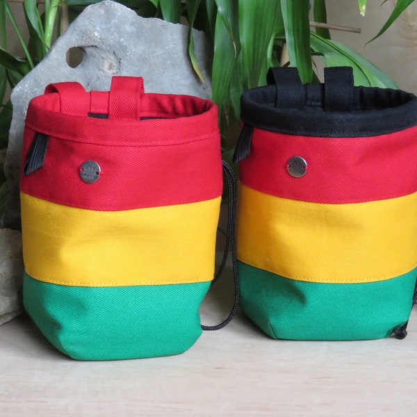 Rasta Colors Chalk Bag,  Climbing Chalk Bag, Bag for Climber, Chalkbag,  Reagge GreenYellowRed, Woreczek na magnezję, Arampi