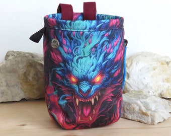 Bolsa de tiza con gráfico de dragón, impresión de arte de escalada en roca, bolsa de escalada de bestias de fantasía, bolsa colorida con estampado de dragón, regalo genial para escalador, Arampi