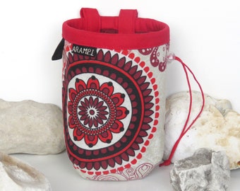 Red Mandala Chalk Bag, Rock Climbing Bag, Chalkbag, Gift for Climber, Arampi Design