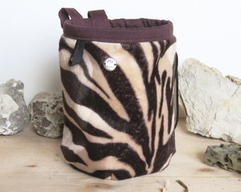 Zebra Stripes Chalk Bag, Climbing Bag, Climber Gift, Brown Zebra Print Animal Pattern Bag for Climber, Arampi design