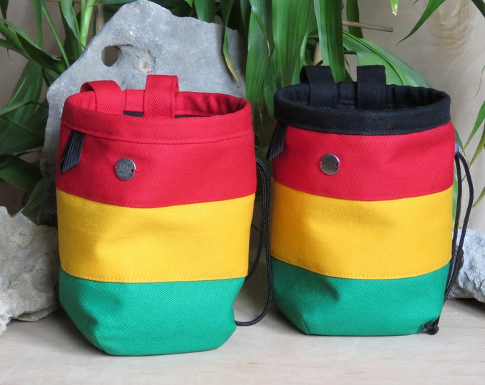 Rasta Colors Chalk Bag, Climbing Chalk Bag, Bag for Climber, Chalkbag, Reagge Green Yellow Red, Arampi