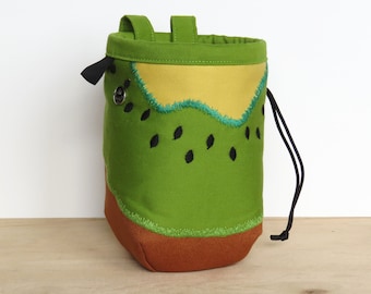Custom reserved listing, Kiwi Chalk Bag, Green Fruit for Climber, Rock Climbing Magnesia Sack, Arampi Design