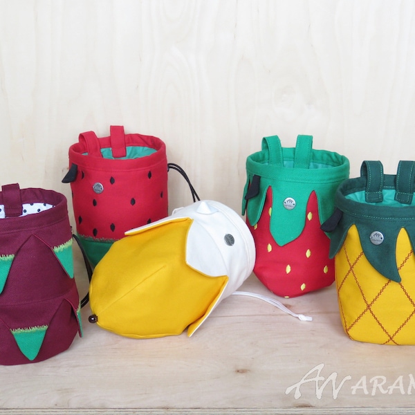 Bolsas de Tiza de Frutas, Regalo para Escalador, Bolsa de Tiza para Escalada en Roca, Diseño Original Arampi