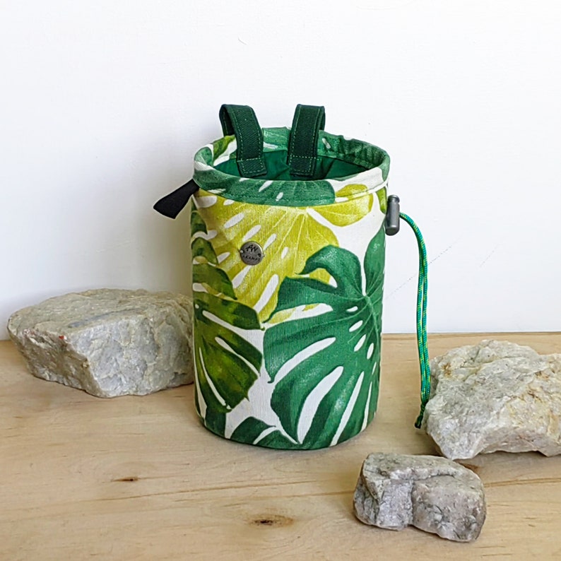 Chalk Bag Rock Climbing, Monstera Boulder Bag, Gift for Climber, Arampi image 3