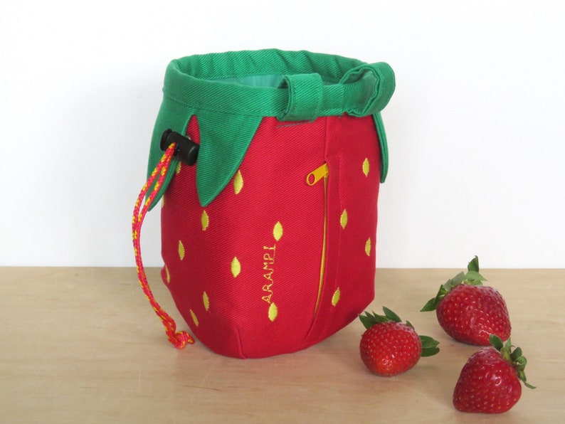 Strawberry Rock Climbing Chalk Bag, Fruit Chalk Bags Series, Original Gift for Climbers, Arampi Design image 3