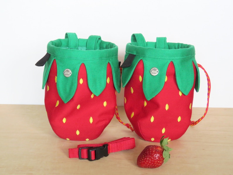 Strawberry Rock Climbing Chalk Bag, Fruit Chalk Bags Series, Original Gift for Climbers, Arampi Design image 2