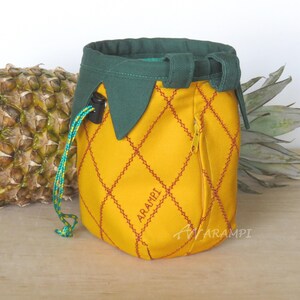 yellow pineapple with green leaves chalk bag for climber, embroidered thick fabric