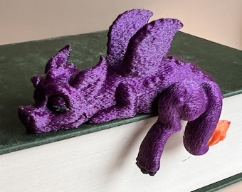 Purple Dragon Shelf Sitter - Fantasy Book Nook Decor