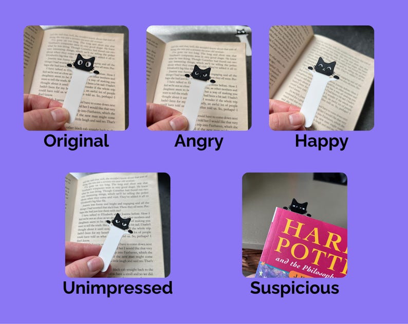 Peeking Black Cat Bookmark | Unique Reader Gift | Original image 2