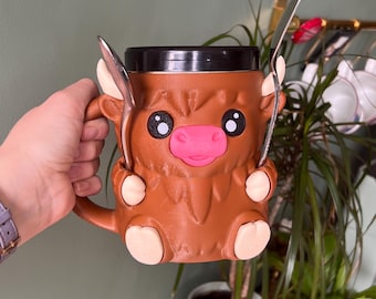 2 Stück Eishalter Highland Cow - Tropffreie Eisbecherhalter Mit Löffel