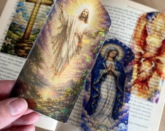 Religious Stained Glass Bookmark, Jesus Mary Cross Angel & Dove Art, Christian Bible Gift, Prayerful Book Lover Reading Accessory Gift