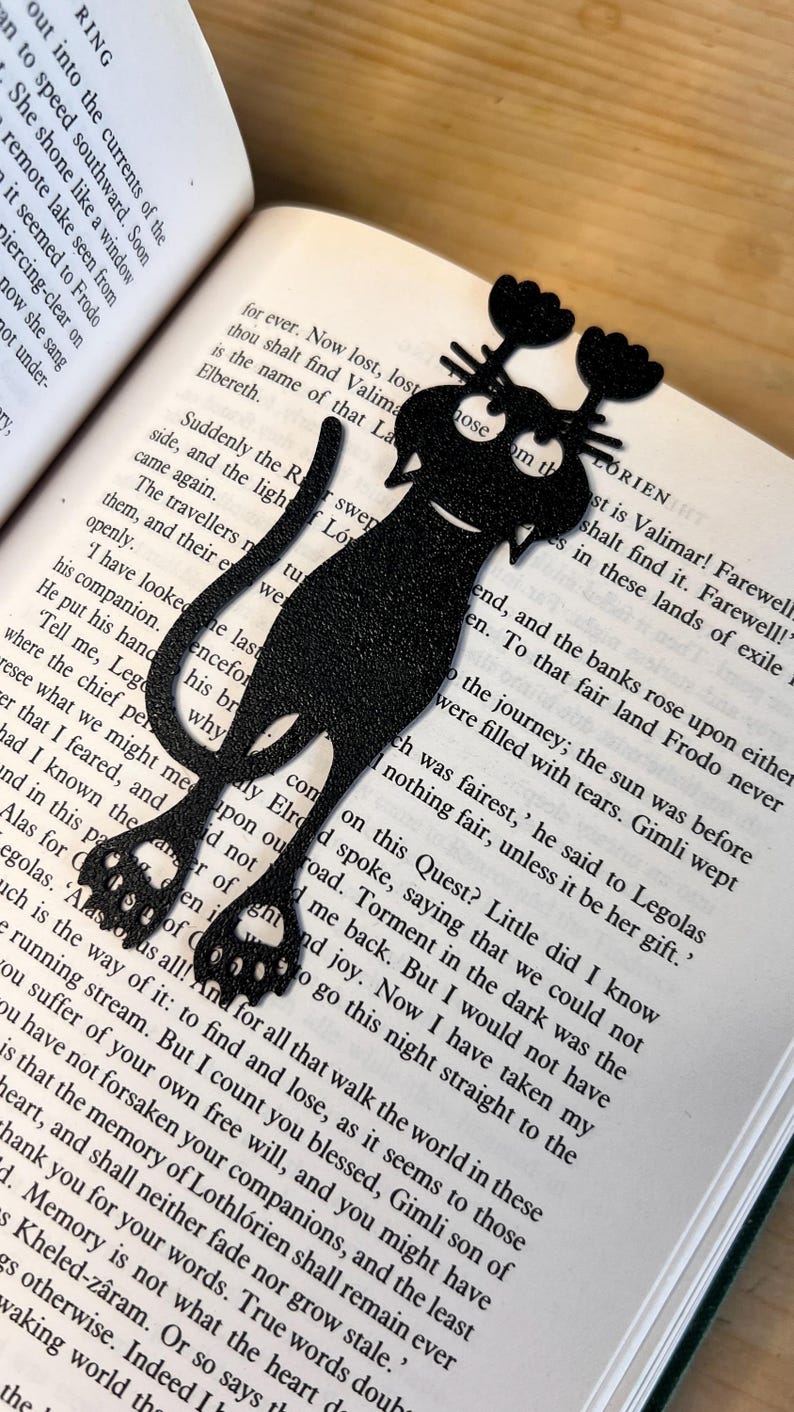 Hanging Black Cat Bookmark Clip Cute Whimsical Cat Lover Gift Unique Reading Accessory for Books and Journals