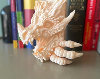 Enfeite para Cantinho de Livros com Cabeça de Dragão | Suporte para Livros Decorativo para Estante de Fantasia