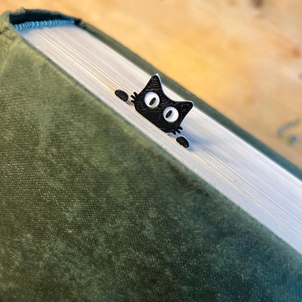 Bokmärke med kikande svart katt | Unik läsarpresent | Original