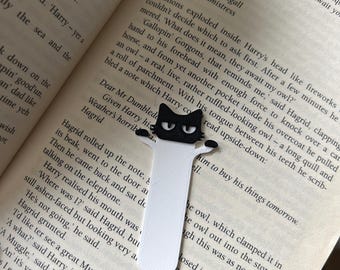 Marcapáginas de gato negro decepcionado, regalo divertido para amantes de los libros, gato sarcástico